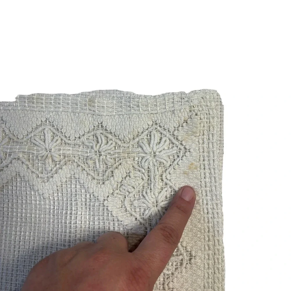 Vintage Off White Net Embroidered Placemats Set of 6 Farmhouse Boho 17x11